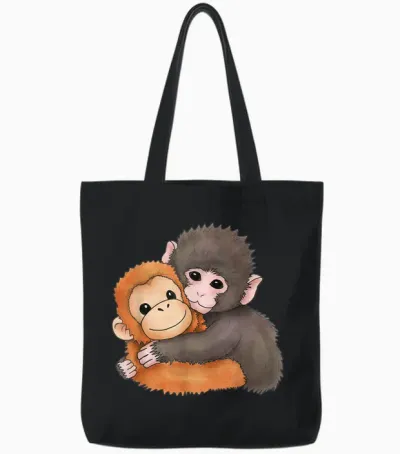 Cute Baby Monkey Named Punch Plush Hugging Tote Bags - Black