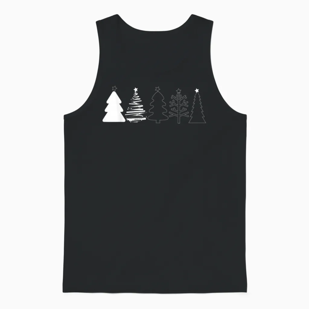Rustic Christmas Trees Winter Forest Minimalist Unisex Tank Top in Black
