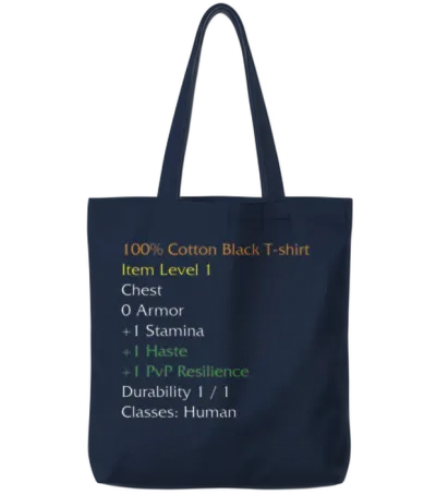 Wow Funny Item Stats Description Black Meme Tote Bags - Navy