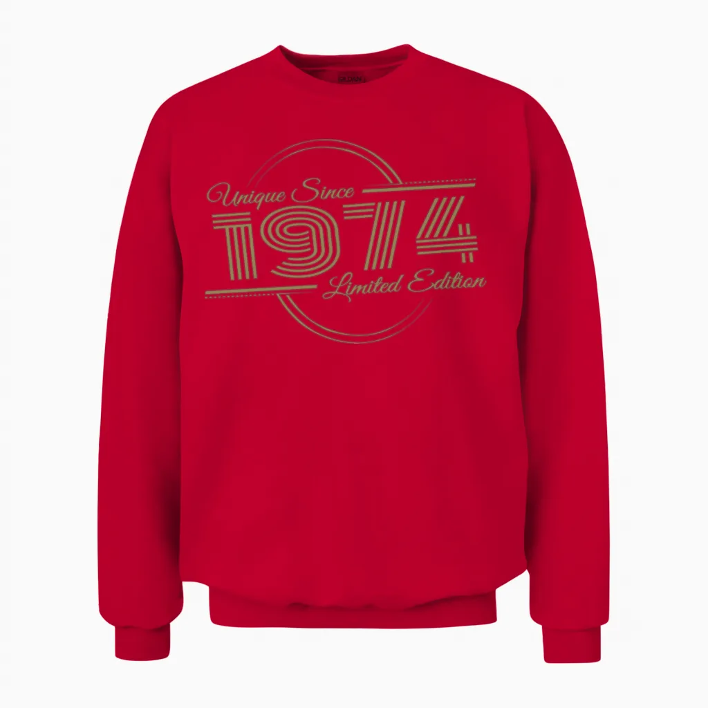 Uniquely Retro Since Vintage 1974 Unisex Sweatshirt in Red
