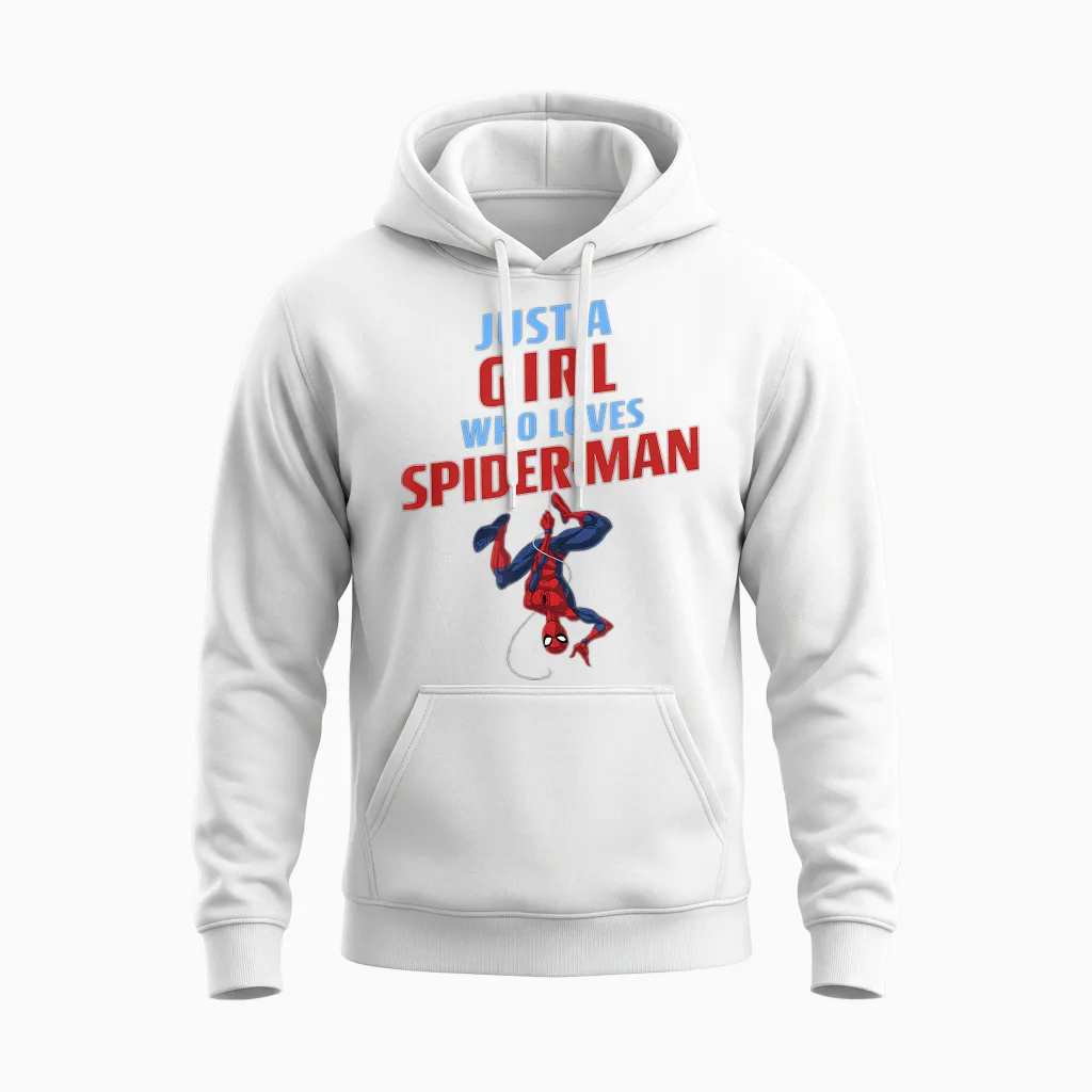 Marvel Spider-Man Classic Just a Girl Who Loves Spider-Man Unisex Hoodie in White