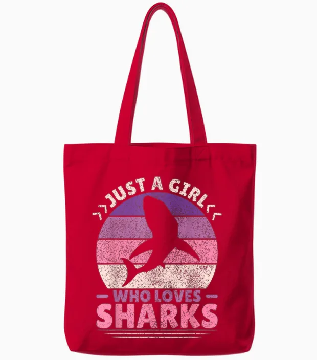 Just a Girl Who Loves Sharks Lover Shark Stuff Funny Shark Tote Bags in Red