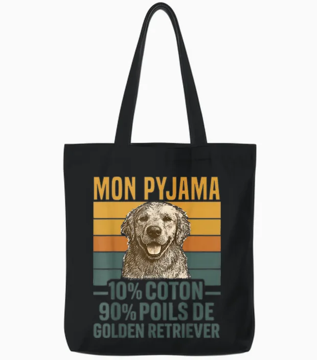 Humour Dog Gift Pajamas Hair Golden Retriever Vintage Tote Bags in Black