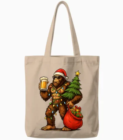 Funny Big Foot Santa Hat Drink Christmas Tree Xmas Men Tote Bags - Natural