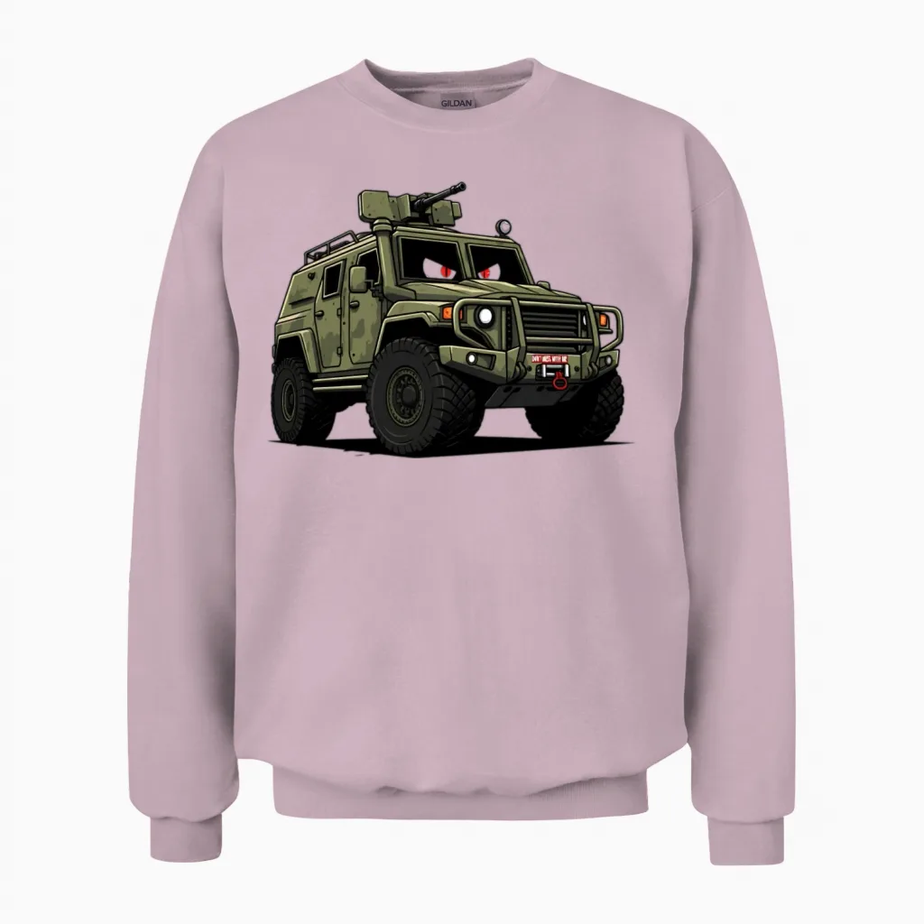 Retro Military Vehicle Unisex Sweatshirt in Light Pink
