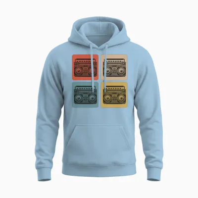 Retro Boombox Vibes Unisex Hoodie - Light Blue