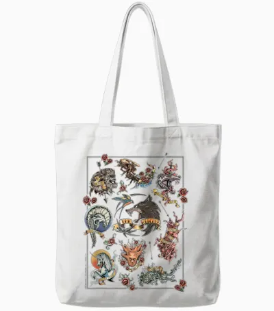 The Witcher Monster Tattoo Flash Officially Licensed Tote Bags - White