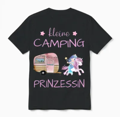 Kleine Camping Prinzessin - Einhorn Meerjungfrau Mädchen Unisex T-Shirt - Black