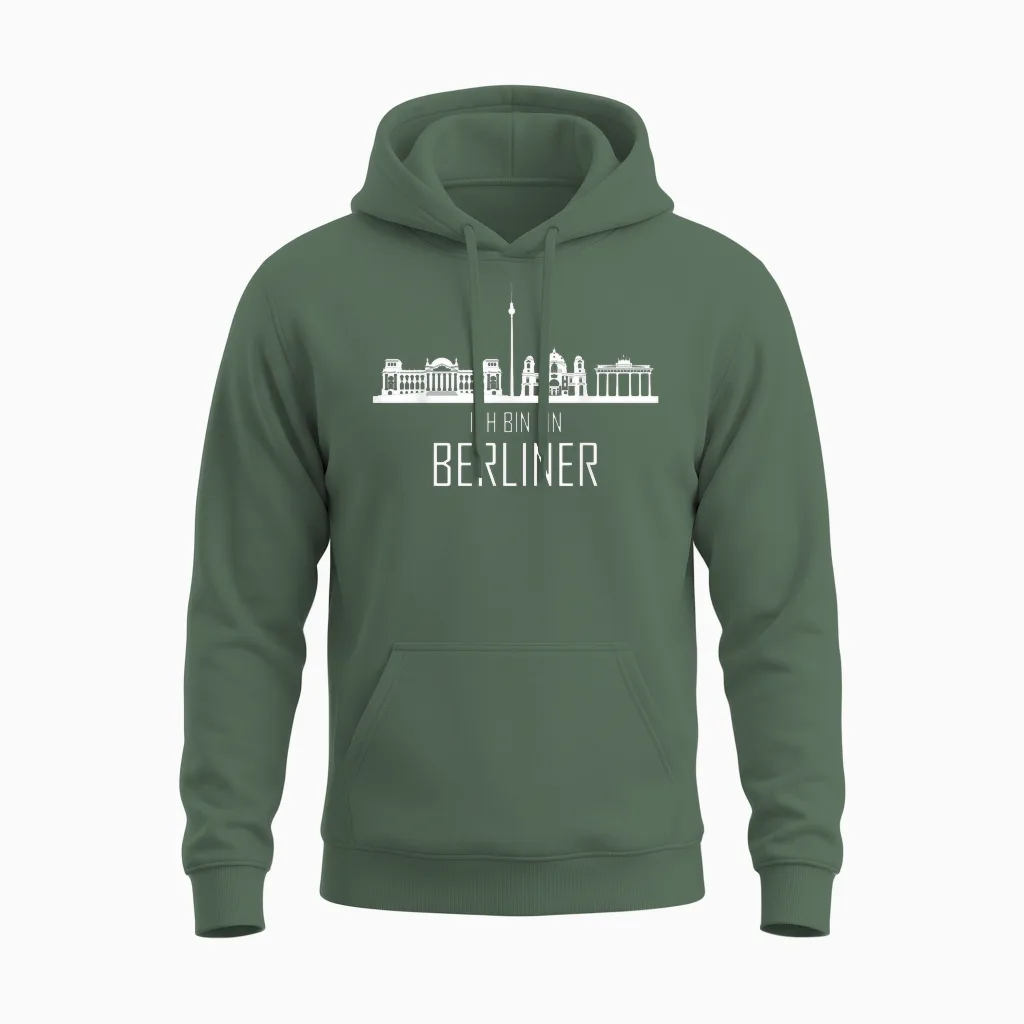Berlin Skyline Ich Bin Ein Berliner Unisex Hoodie in Military Green