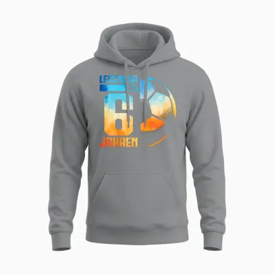 Kids 6th Birthday Retro Football Player 6 Years Boy Unisex Hoodie - Sport Grey
