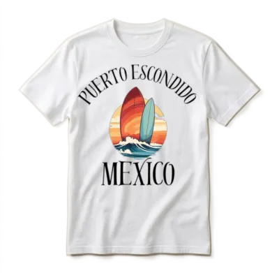 Puerto Escondido Oaxaca Mexico Surfboards Design Unisex T-Shirt - White