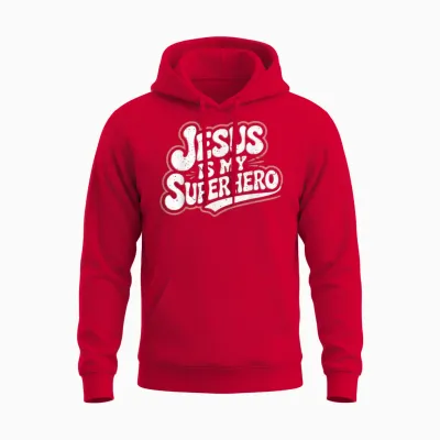 Girls Jesus Is My Superhero Christian Toddler Sister God Mom Unisex Hoodie - Red