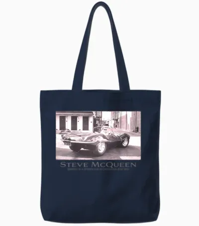 Steve Mcqueen 002 Back Printed T-Shirt, Black, S Tote Bags - Navy