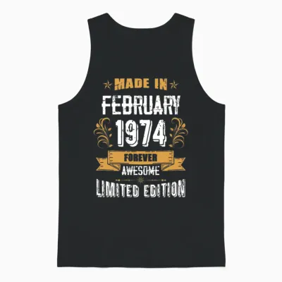 February 1974 Vintage Birthday Present Unisex Tank Top - Black