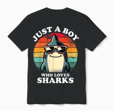 Just a Boy Who Loves Sharks a Shark Lover Fun and Retro Unisex T-Shirt - Black
