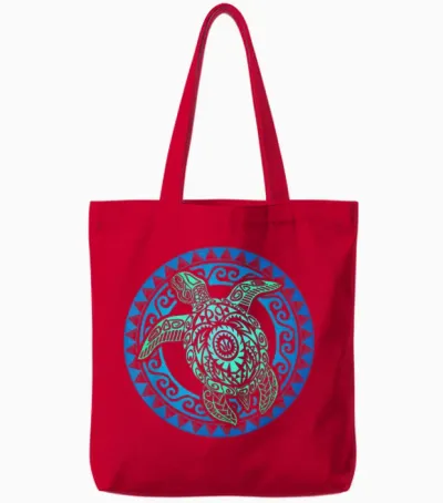 Hawaiian Turtle Tribal Polynesian Sun Hawaiian Maori Tote Bags - Red
