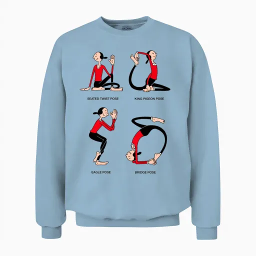 Popeye Olive Yoga Unisex Sweatshirt in Light Blue