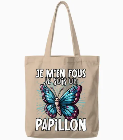 Je M'en Fous Je Suis Un Papillon - Cute Butterfly T-Shirt, Black, S Tote Bags - Natural