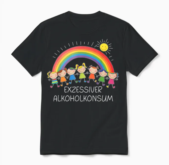 Exzessiver Alkoholkonsum X Lustige Kinder Zeichnung Unisex T-Shirt in Black