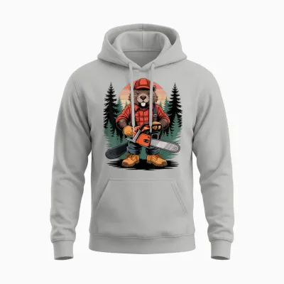 Castor Mignon Avec Tronçonneuse Enfants Garçons Filles Menuisier Unisex Hoodie - Ash