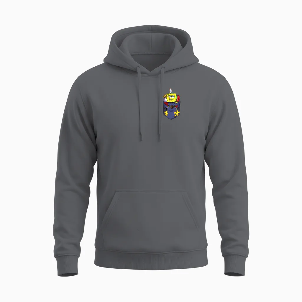 Mademark X Spongebob Squarepants - Spongebob in My Pocket Cute Spongebob Out of Food Pocket Unisex Hoodie in Charcoal