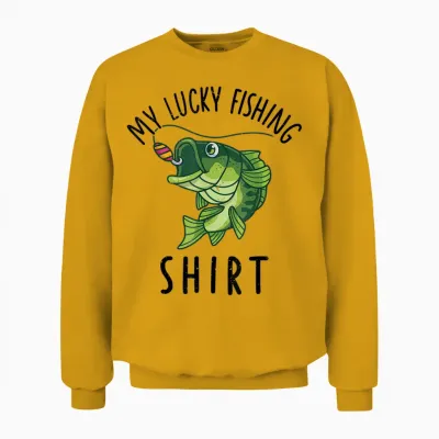 Kids Boys My Lucky Fishing-Shirt Bass Fish Dad Gift Funny Unisex Sweatshirt - Gold