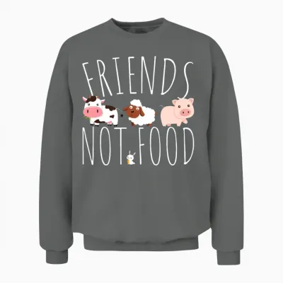 Friends Not Food Animal Lover Veggie Cute Vegan Unisex Sweatshirt - Graphite Heather