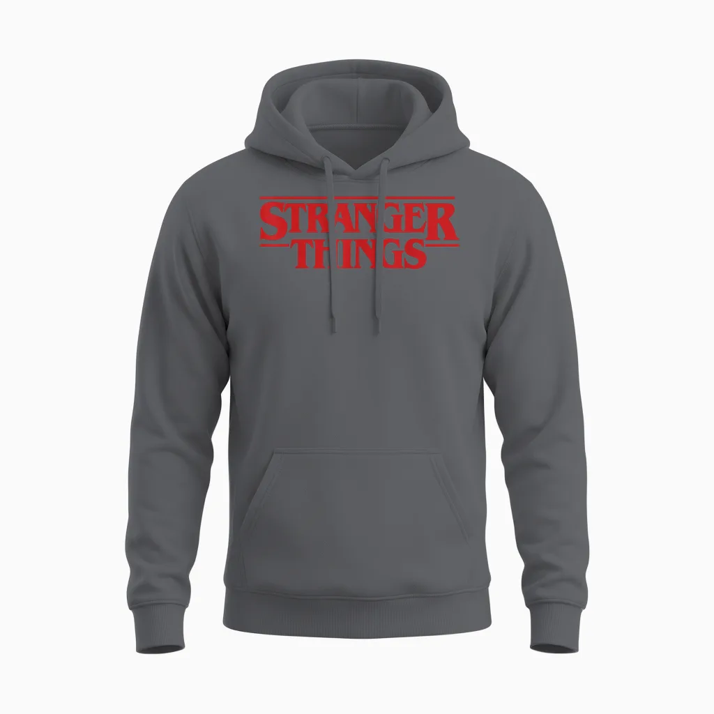Netflix Stranger Things Simple Red Logo Unisex Hoodie in Charcoal