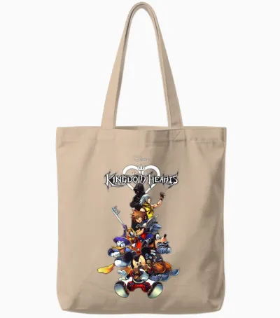 Disney Kingdom Hearts Group Shot Action Pose Logo Tote Bags - Natural