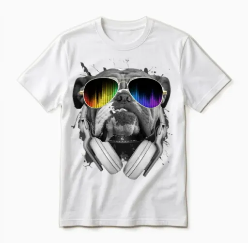 Bulldog Dj Vinyl & Gift Unisex T-Shirt in White