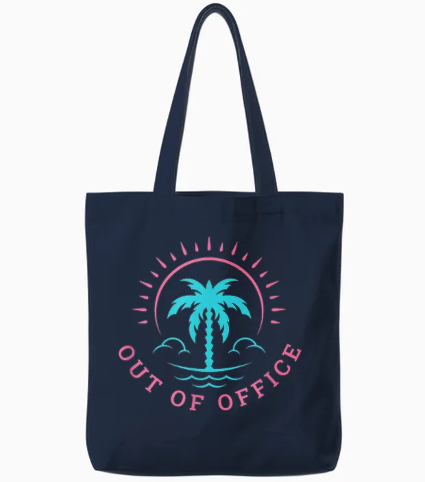 Retro Out of Office Summer Beach Holiday No Work T-Shirt, Black, S Tote Bags in Navy
