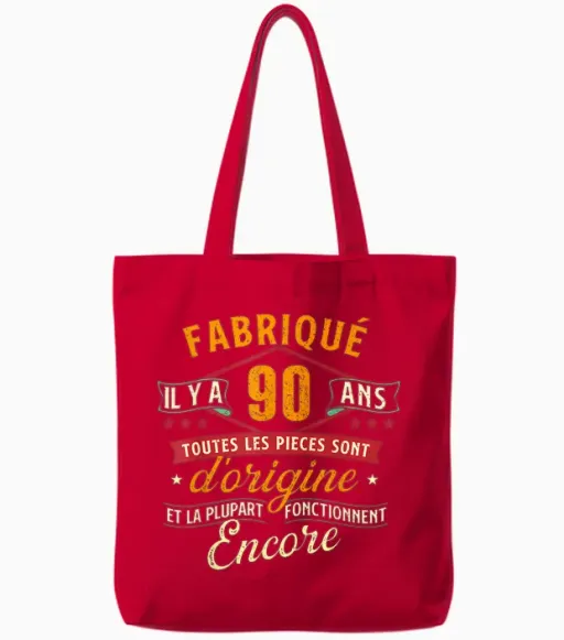 Made 90 Years Ago - 90 Years Birthday Joke T-Shirt, Black, S Tote Bags - Red