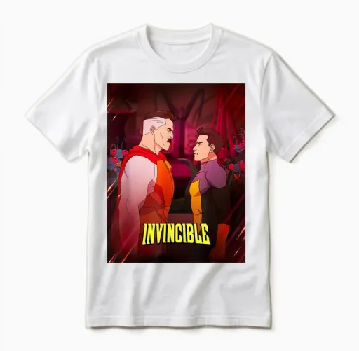 Invincible Omni-Man & Mark Face to Face Poster T-Shirt, Black, S Unisex T-Shirt in White