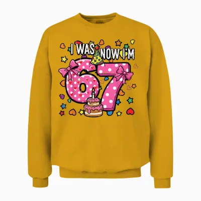 I Was 6 Now Im 7 Bow Cake 7th Birthday 67 Girls Unisex Sweatshirt - Gold