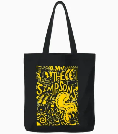 The Simpsons Homer Marge Lisa Bart Maggie Doodle T-Shirt Small Tote Bags - Black