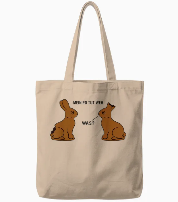 Mein Po Tut Weh! Was? Lustiger Schokoladenhase Meme Ostern T-Shirt, White Tote Bags in Natural
