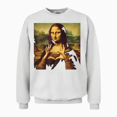 Mona Lisa Hand Heart Shaped Unisex Sweatshirt - White