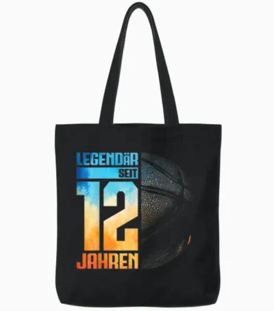 12th Birthday Retro Basketball Player 12 Years Boy Child T-Shirt, Black Tote Bags - Black
