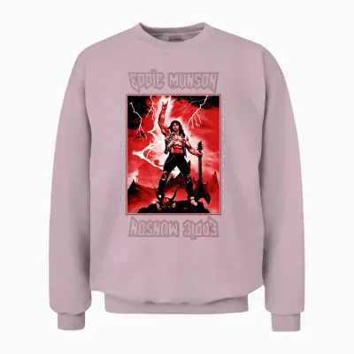 Stranger Things 4 Eddie Munson Lightning Guitar Power Unisex Sweatshirt - Light Pink