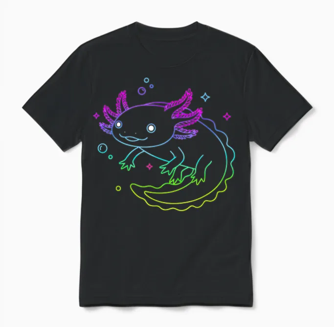 Cute Axolotl Art Modern Cool Graphic Boys Girls Axolotl Unisex T-Shirt in Black