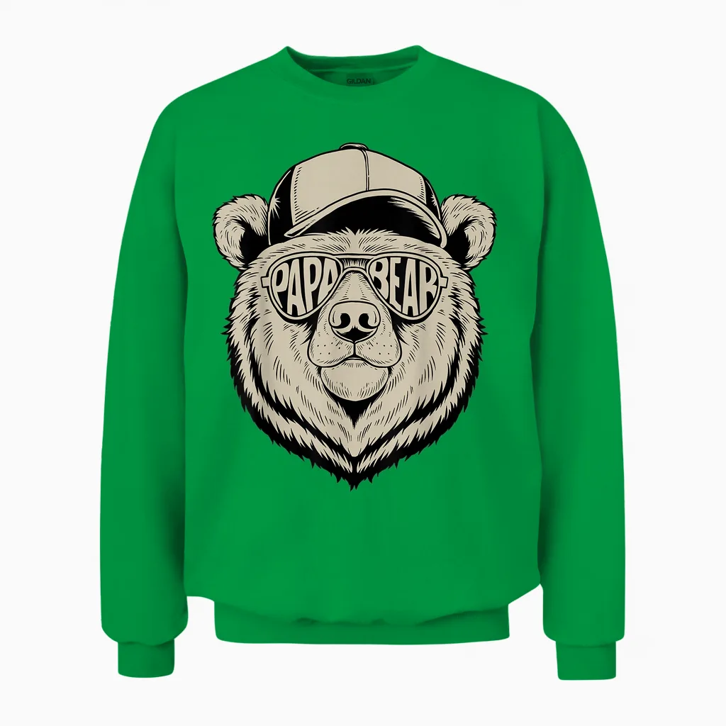 Vatertagsgeschenk Papa Bär Papa Bear T-Shirt Vatertag Herren Väter Casual Fun Schwarz Small Eu 16-16.5 Crew-Ausschnitt Klassisch Halbarm Pull-On Polyester 100% Atmungsaktiv Cartoon Bär Unisex Sweatshirt in Irish Green