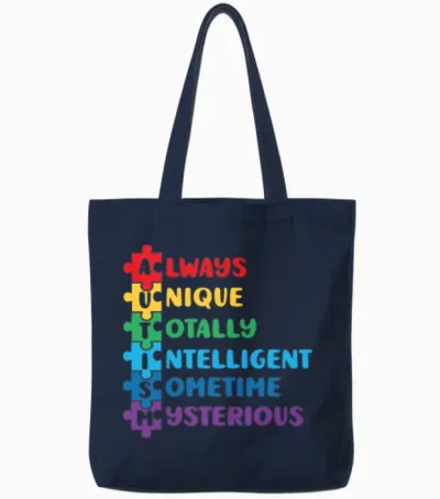 Autism Quote Color Puzzle Kids Men Women Autism Tote Bags - Navy