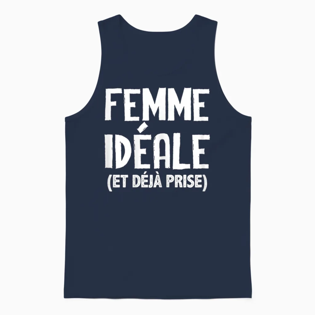 A Woman Ideal Valentine's Day Couple Love Man Gift T-Shirt, Black Unisex Tank Top in Navy