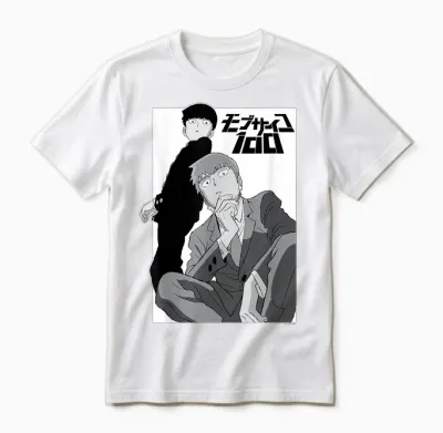 Mob Psycho 100 Black and White Shigeo and Arataka Anime Unisex T-Shirt - White
