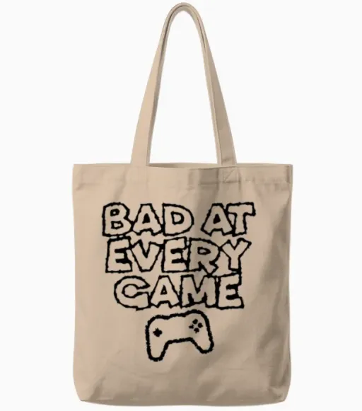 Bad at Every Game Tote Bags in Natural