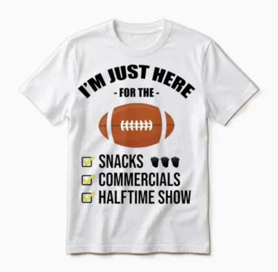 Just Here for Snacks Commercials Halftime Football Unisex T-Shirt - White