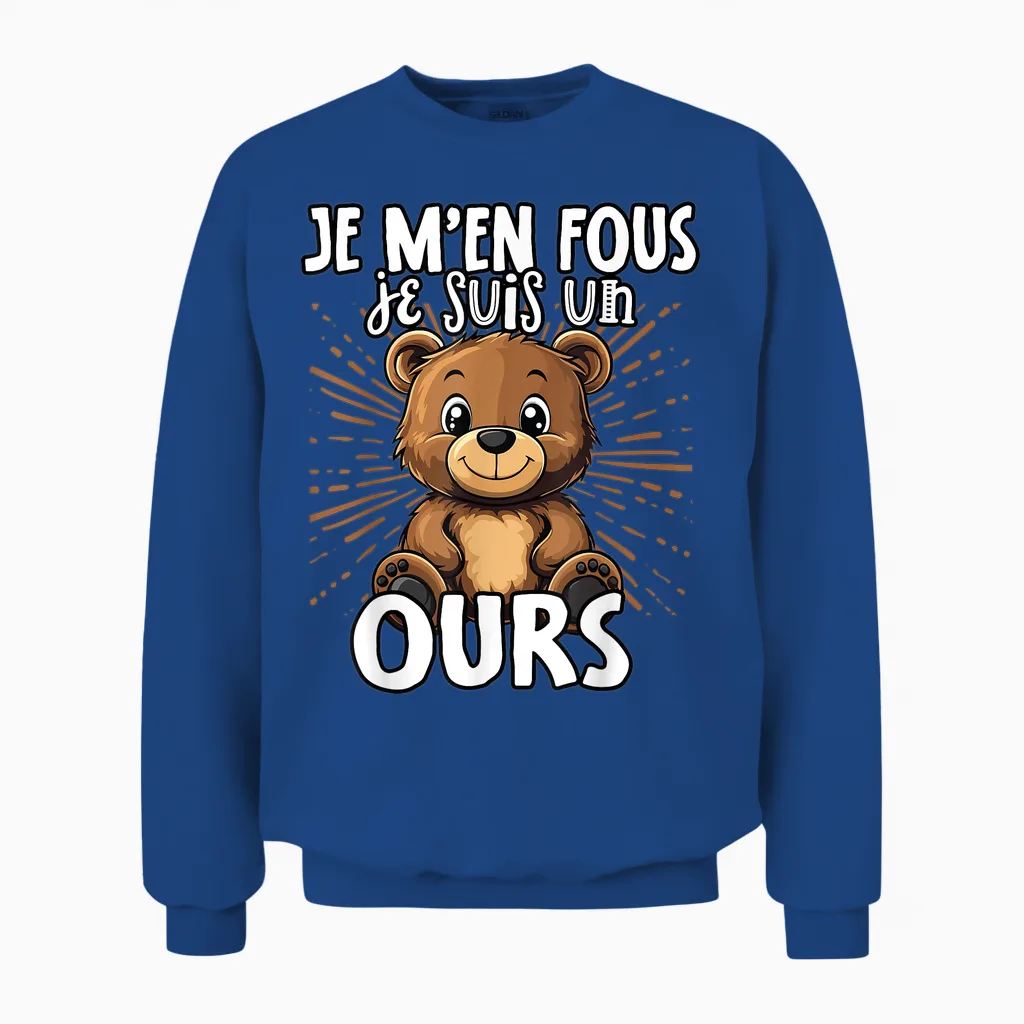 Je M'en Fous Je Suis Un Ours - Sweet Bear T-Shirt, Black, S Unisex Sweatshirt in Royal
