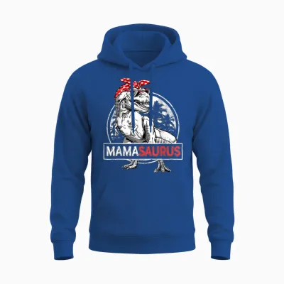 Mamasaurus T Rex Dinosaur Funny Mama Saurus Mother's Family Unisex Hoodie - Royal