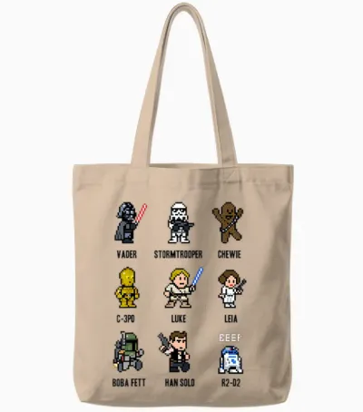 Star Wars Sprite Characters 8-Bit Pixel Graphic Tote Bags - Natural