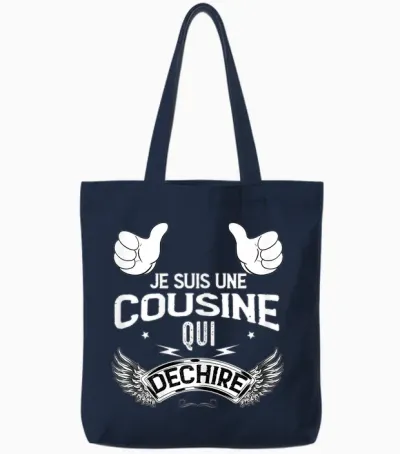 Je Suis Une Cousine Qui Déchire Beau Gift Woman Girl T-Shirt, Black, Female X-Small Tote Bags - Navy